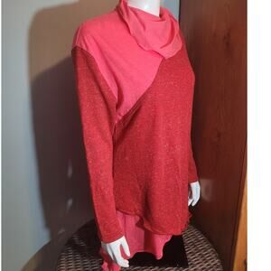 Pink Speckled Lagenlook Oversized Blouse Womens Extra Large Hankey Hem Artsy